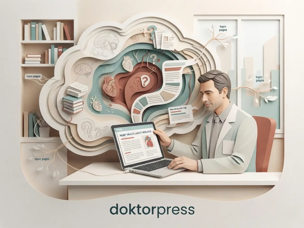 Doktorun blog yazılarıyla uzmanlığını gösterdiğini anlatan paper art illüstrasyon