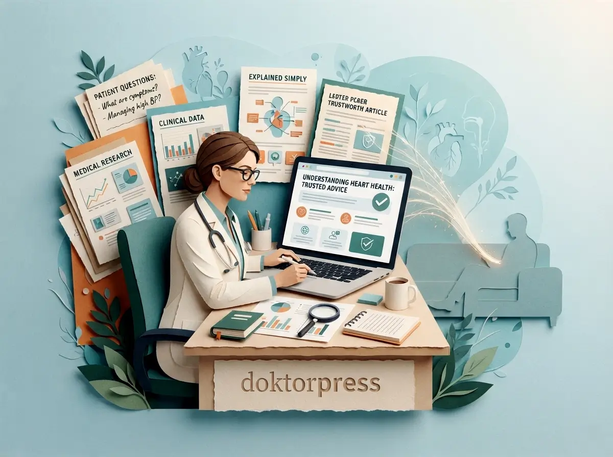 Hastalara güven veren doktor blog yazılarını anlatan paper-art illüstrasyon
